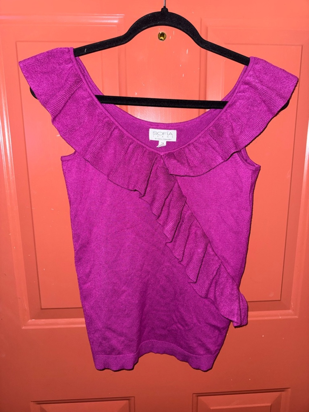 SOFIA by ViX Fuchsia Ruffle One-Shoulder Knit Tank